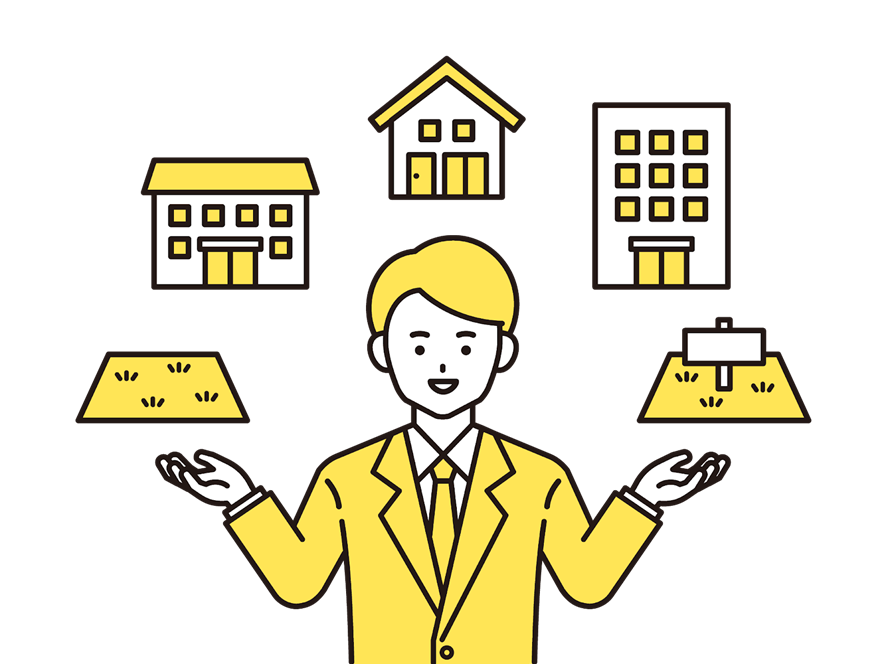 不動産を紹介するスーツの男性