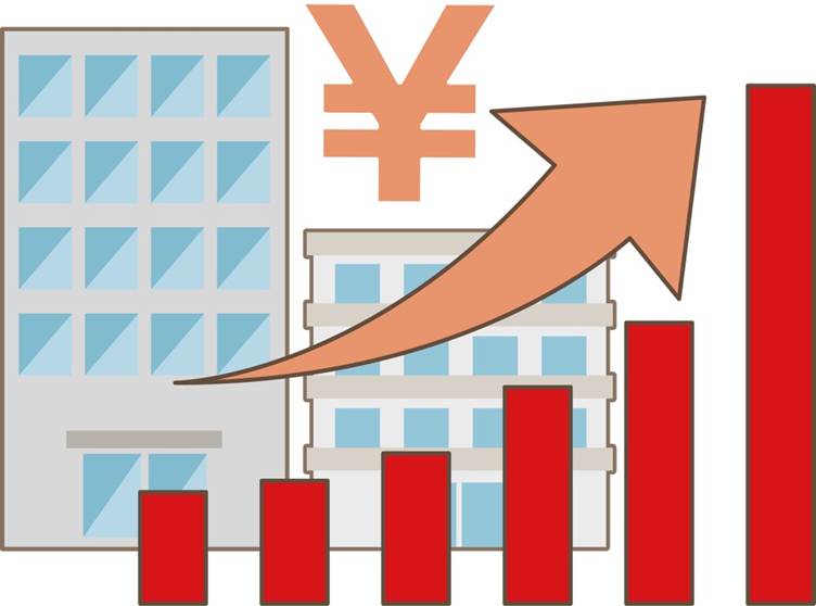 不動産価格の上昇を示す円マークと棒グラフ