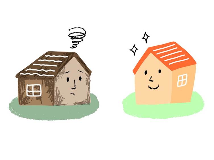 落ち込む家と笑顔の家が対比された住まいの状態