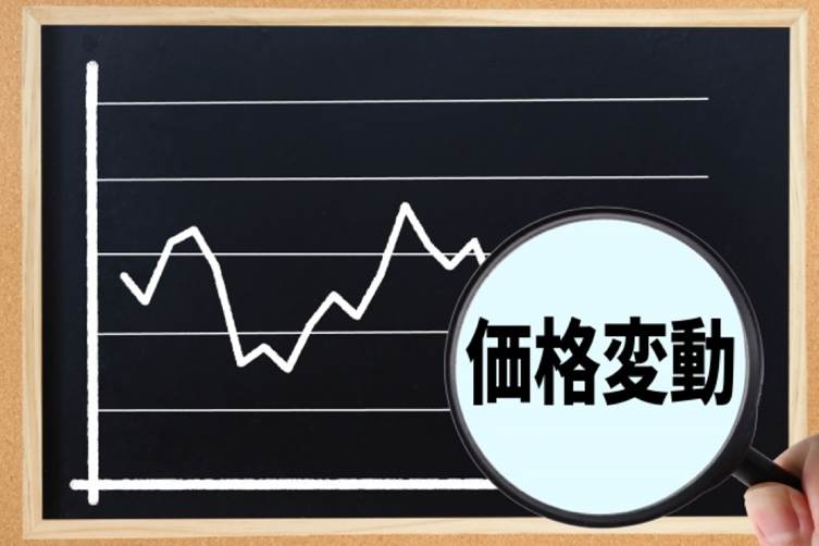 価格変動を示す折れ線グラフと拡大ルーペ
