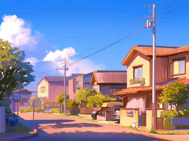 青空の下に広がる住宅街の通り