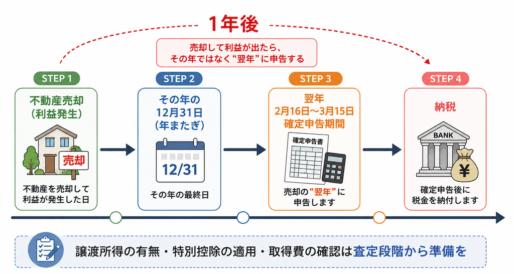 不動産売却による利益が発生した場合の納税のスケジュール