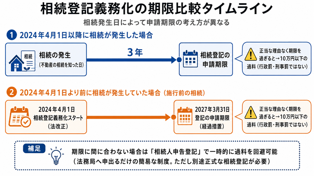 相続登記義務化の期限比較タイムライン